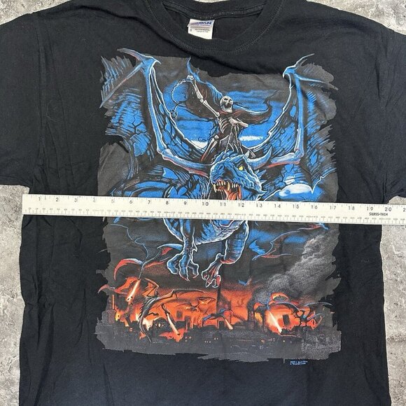 Vintage Y2K Dragon Rider  Skull T Shirt Size  L Black Retro 2008 - Picture 6 of 7